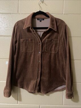 Velvet Button-Up Shirt Jacket in Brown